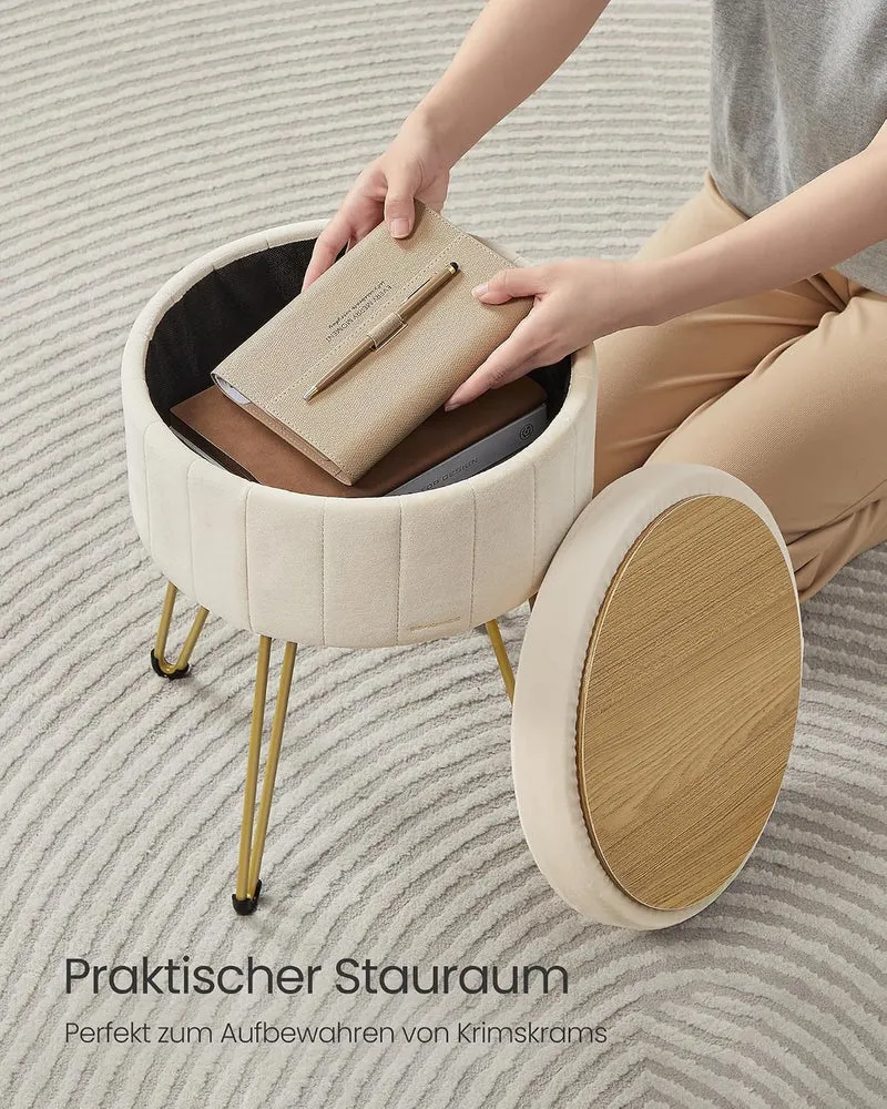 SONGMICS Runder Sitzhocker, mit Stauraum, Samt, 39 cm d, 44,4 cm H