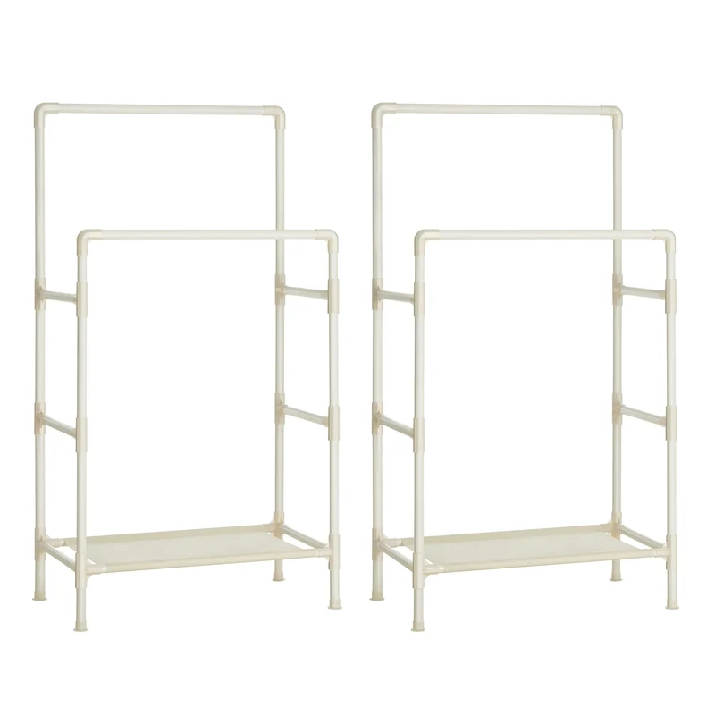 SONGMICS Kleiderständer, 2er Set, Garderobenständer aus Metall, mit 2 Kleiderstangen, 1 Ablage, bis
