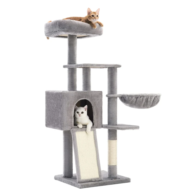 Feandrea Kratzbaum, 135 cm Kleiner Katzenbaum, mehrstöckiger Plüsch-Katzekratzbaum mit waschbarer, A