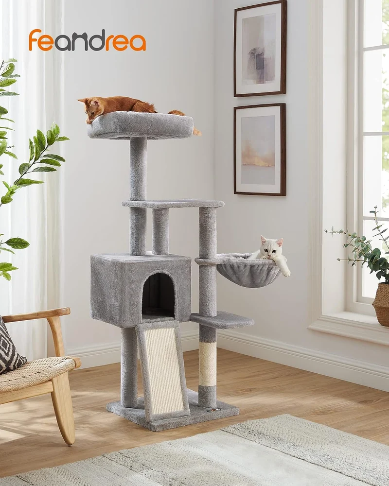 Feandrea Kratzbaum, 135 cm Kleiner Katzenbaum, mehrstöckiger Plüsch-Katzekratzbaum mit waschbarer, A