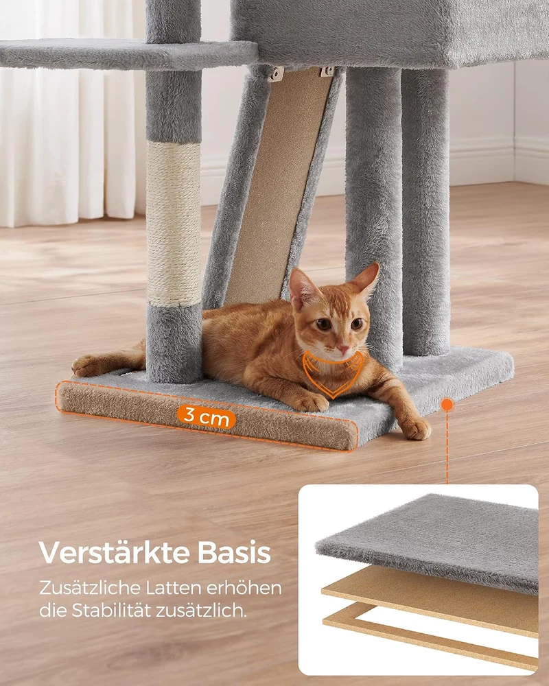 Feandrea Kratzbaum, 135 cm Kleiner Katzenbaum, mehrstöckiger Plüsch-Katzekratzbaum mit waschbarer, A