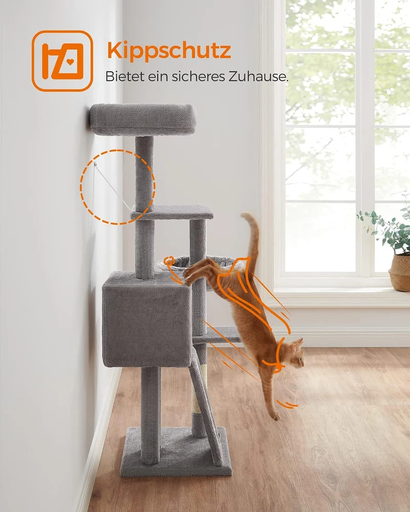 Feandrea Kratzbaum, 135 cm Kleiner Katzenbaum, mehrstöckiger Plüsch-Katzekratzbaum mit waschbarer, A