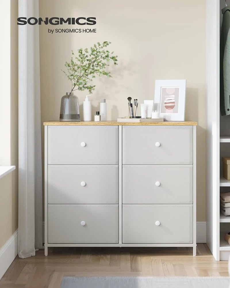SONGMICS Kommode, Schrank, 6 Stoffschubladen, Metallgestell, Aufbewahrungsschrank, für Kinderzimmer,