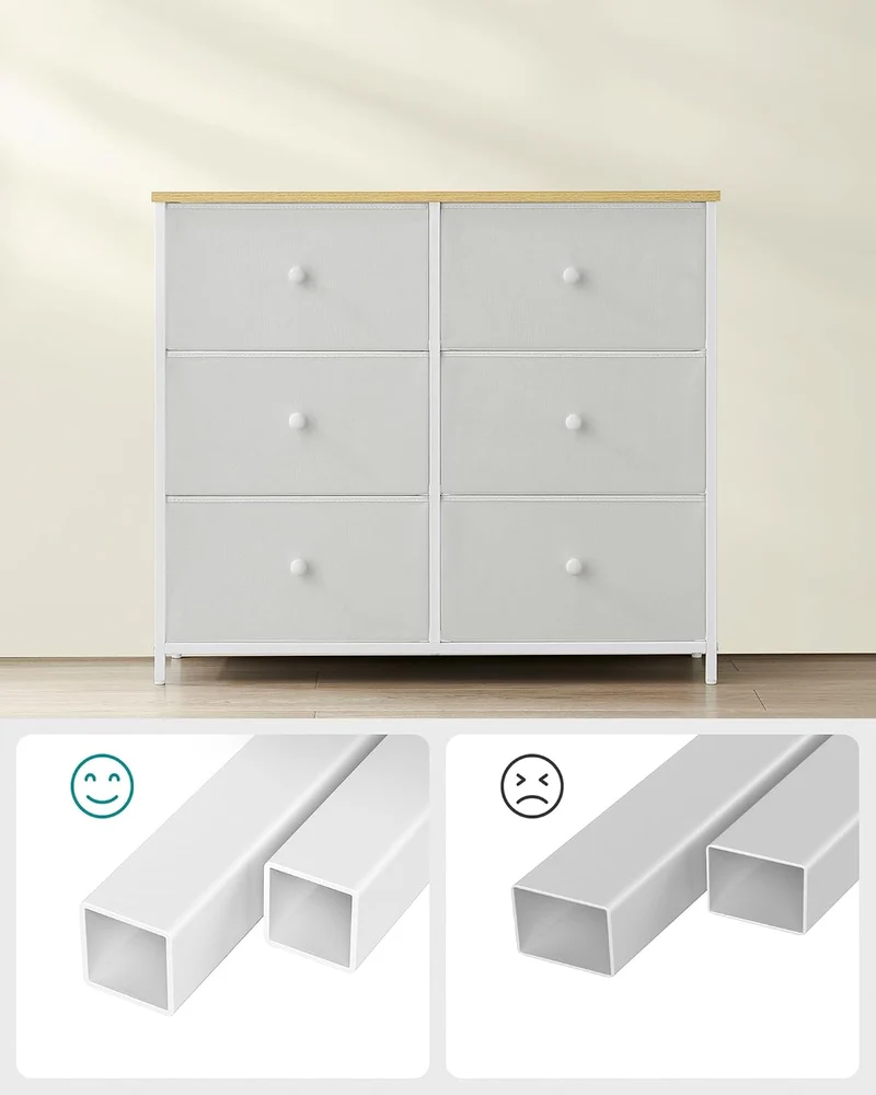 SONGMICS Kommode, Schrank, 6 Stoffschubladen, Metallgestell, Aufbewahrungsschrank, für Kinderzimmer,