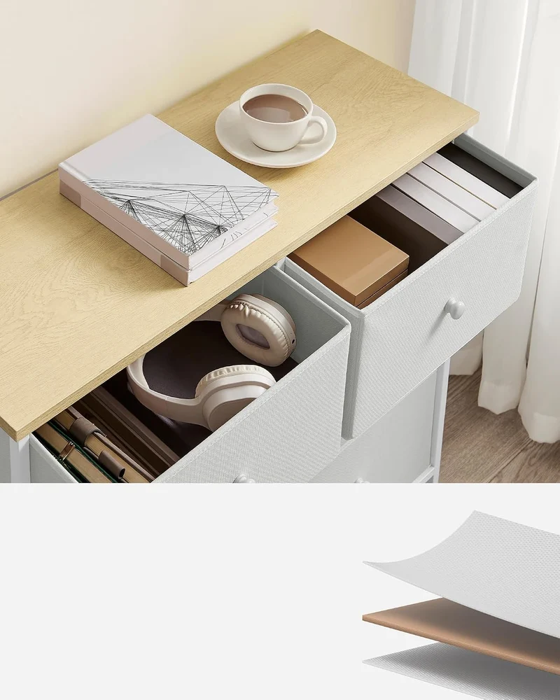 SONGMICS Kommode, Schrank, 6 Stoffschubladen, Metallgestell, Aufbewahrungsschrank, für Kinderzimmer,