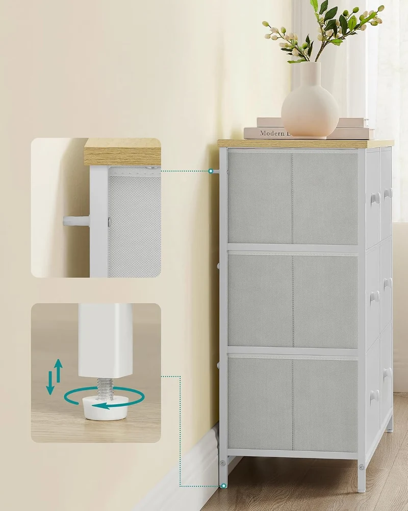 SONGMICS Kommode, Schrank, 6 Stoffschubladen, Metallgestell, Aufbewahrungsschrank, für Kinderzimmer,
