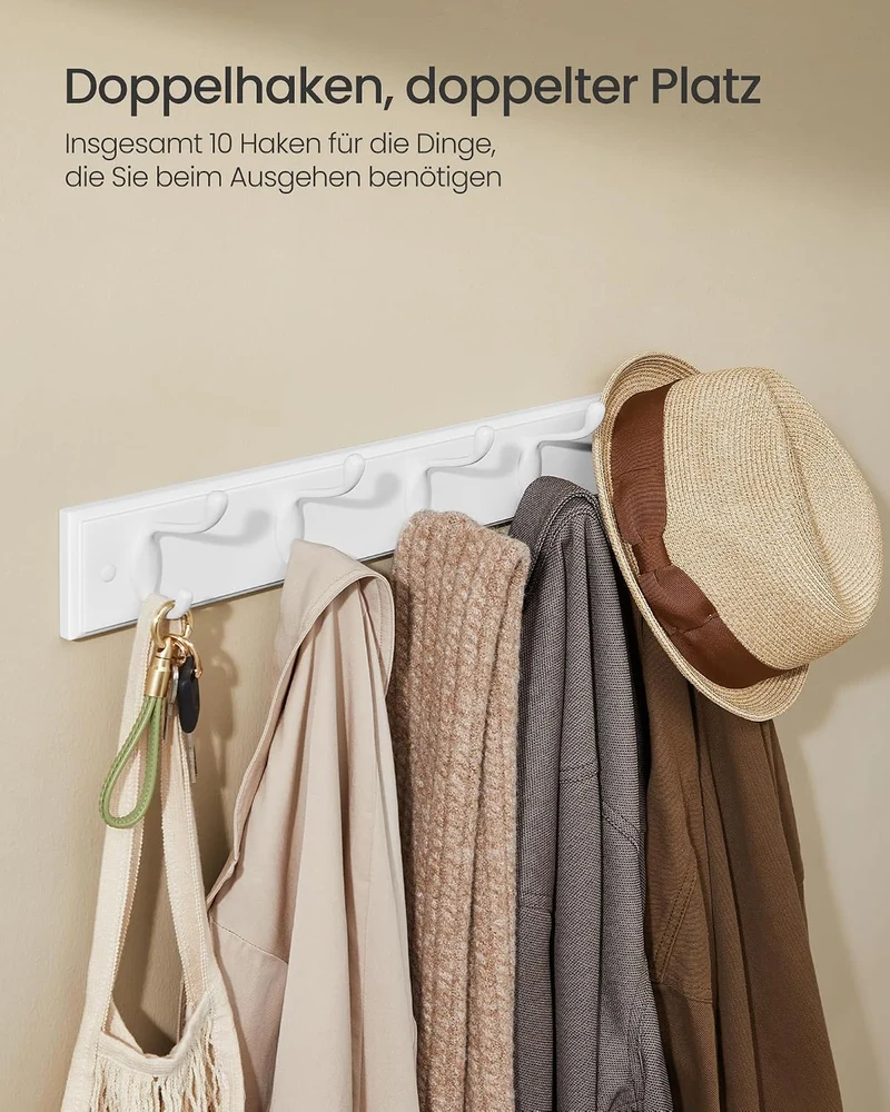 SONGMICS Wandgarderobe, mit 5 Doppelhaken aus Metall 5 Haken(50.4B x 7.6H cm) 1er Set, 5 Haken(50.4B