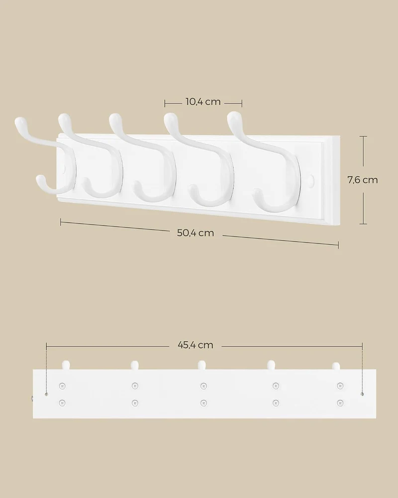SONGMICS Wandgarderobe, mit 5 Doppelhaken aus Metall 5 Haken(50.4B x 7.6H cm) 1er Set, 5 Haken(50.4B