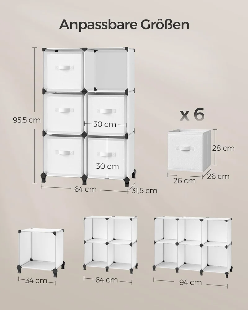 SONGMICS Würfelregal mit 6 Boxen, DIY, erweiterbar, platzsparend 6 Würfel Weiss, 6 Würfel Weiss