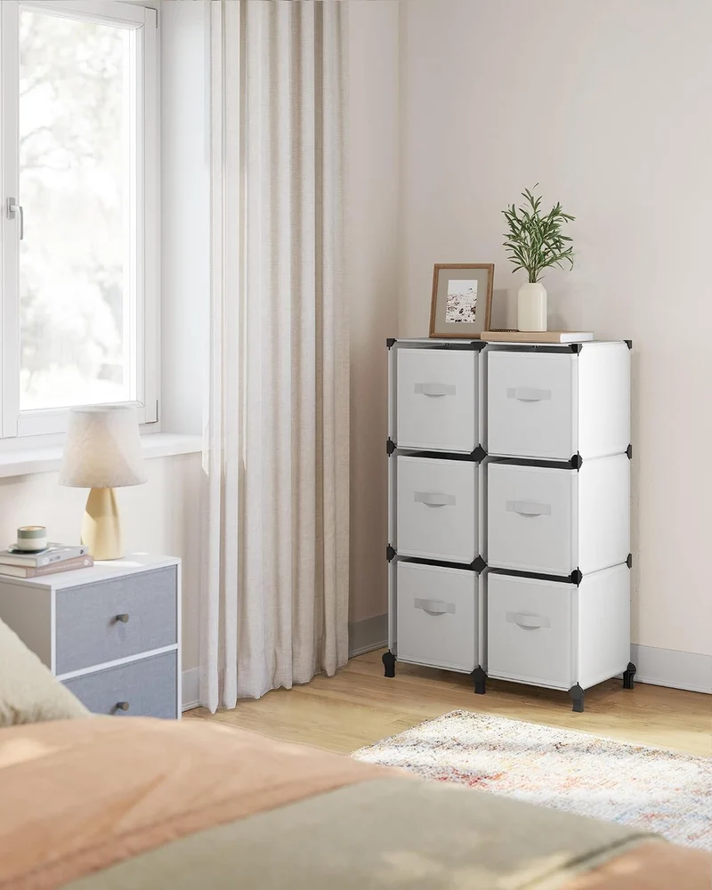 SONGMICS Würfelregal mit 6 Boxen, DIY, erweiterbar, platzsparend 6 Würfel Weiss, 6 Würfel Weiss