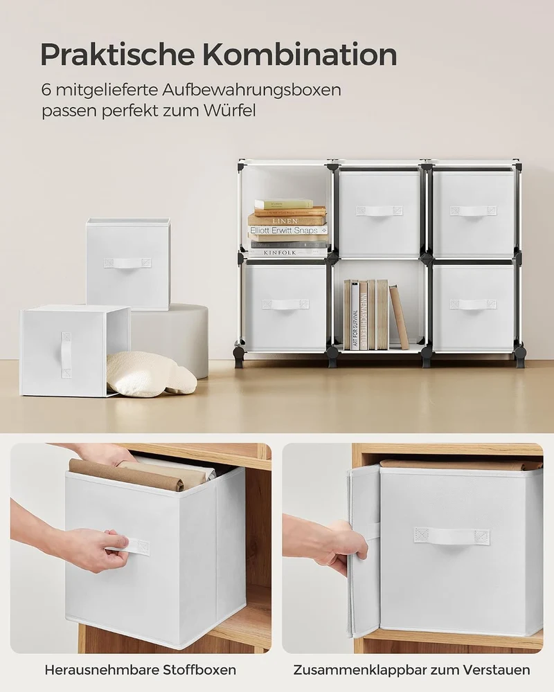 SONGMICS Würfelregal mit 6 Boxen, DIY, erweiterbar, platzsparend 6 Würfel Weiss, 6 Würfel Weiss