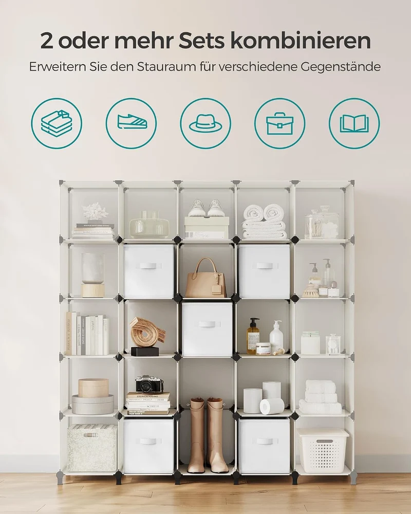 SONGMICS Würfelregal mit 6 Boxen, DIY, erweiterbar, platzsparend 6 Würfel Weiss, 6 Würfel Weiss