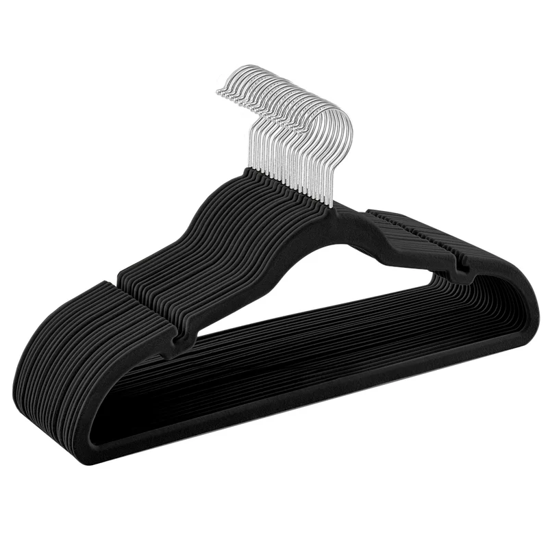 SONGMICS Kleiderbügel Samt, 20er Set, rutschfest, 43 cm breit Schwarz 43 x 22 cm, Schwarz 43 x 22 cm