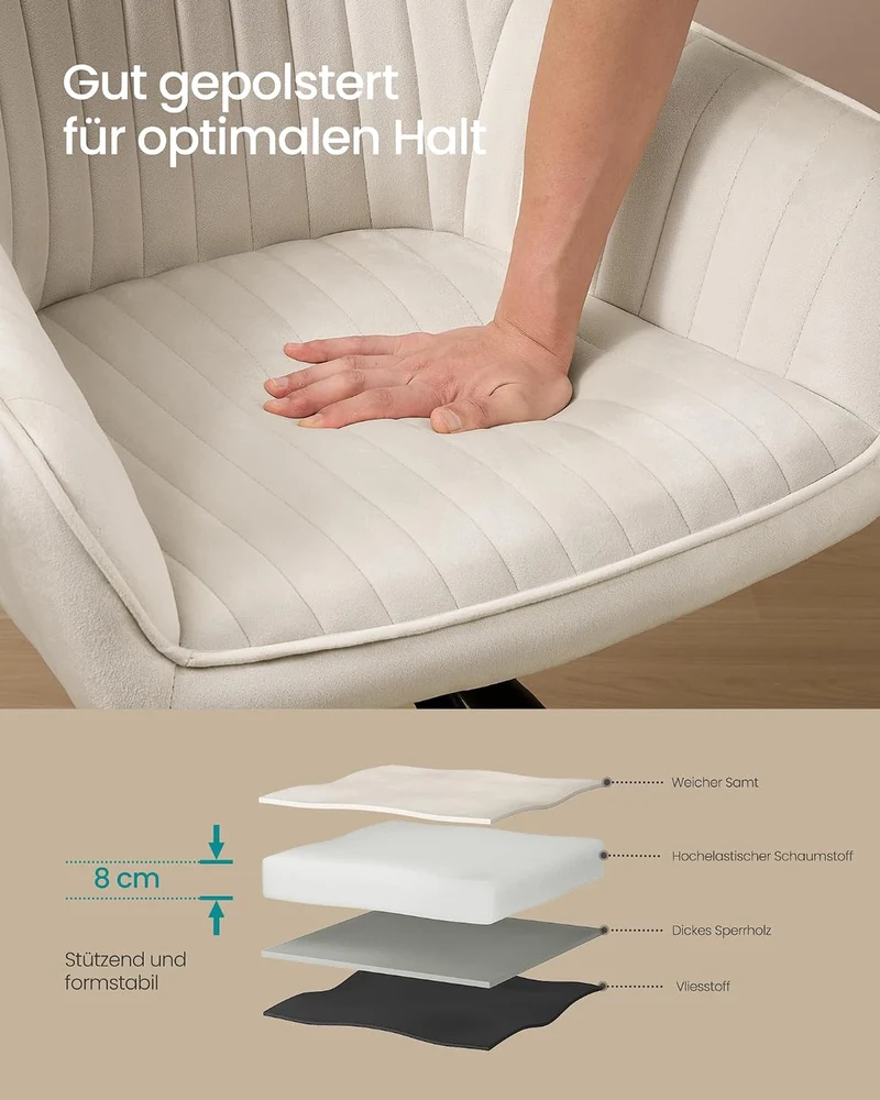 SONGMICS Esszimmerstuhl, Küchenstuhl, Sessel drehbar, Samt, Polsterstuhl mit Armlehnen, bis 120 kg b