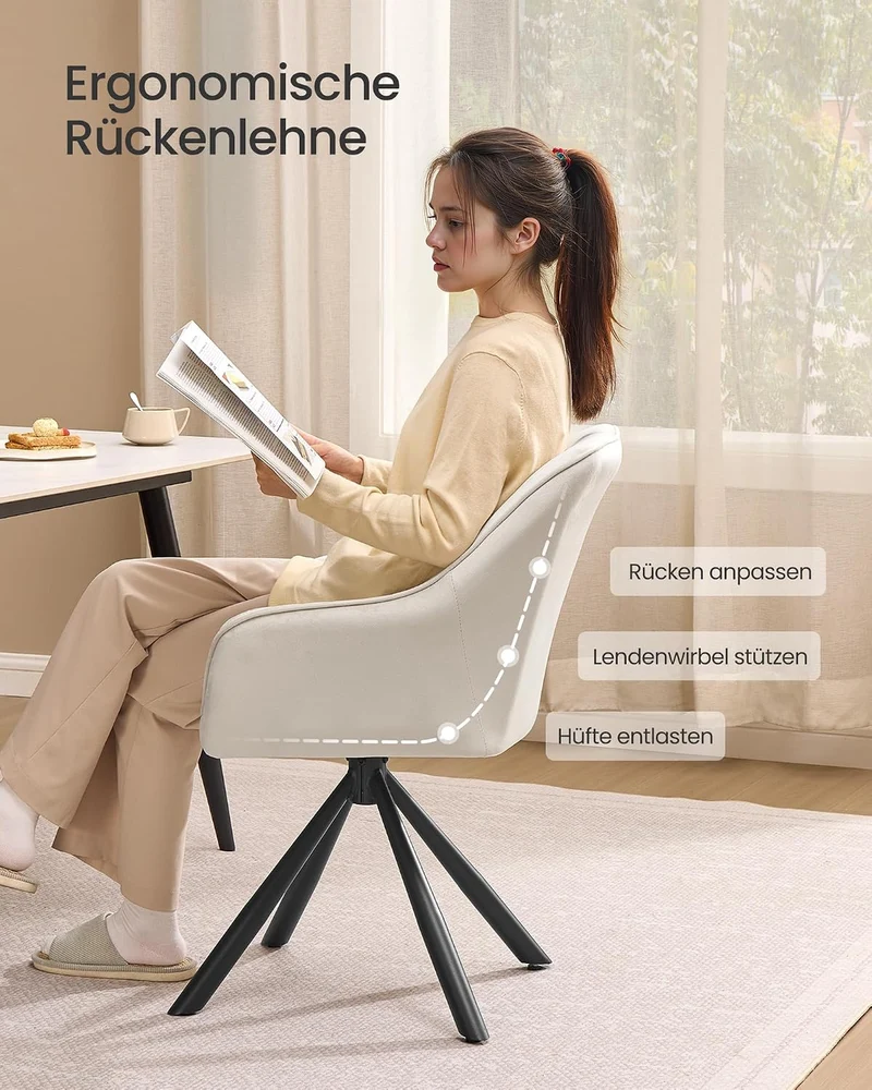 SONGMICS Esszimmerstuhl, Küchenstuhl, Sessel drehbar, Samt, Polsterstuhl mit Armlehnen, bis 120 kg b