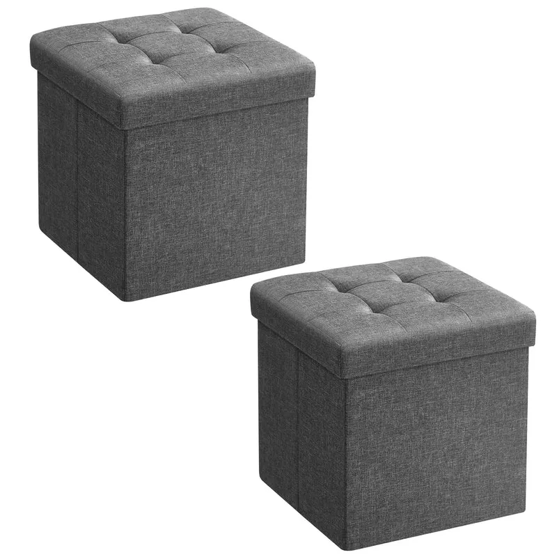 SONGMICS 30 cm Sitzbank mit Stauraum, 2er Set, klappbare Sitztruhe, Aufbewahrungsbox, Fussbank, dunk