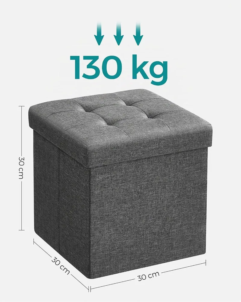 SONGMICS 30 cm Sitzbank mit Stauraum, 2er Set, klappbare Sitztruhe, Aufbewahrungsbox, Fussbank, dunk