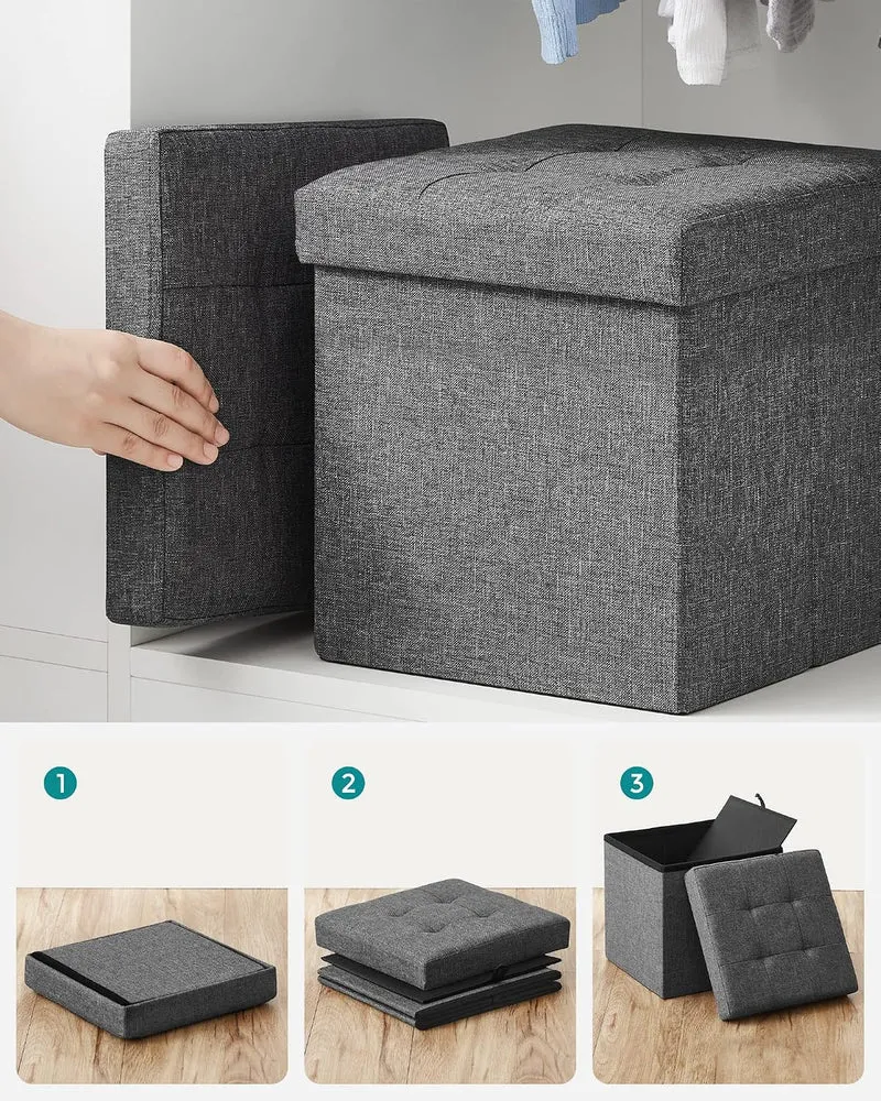 SONGMICS 30 cm Sitzbank mit Stauraum, 2er Set, klappbare Sitztruhe, Aufbewahrungsbox, Fussbank, dunk