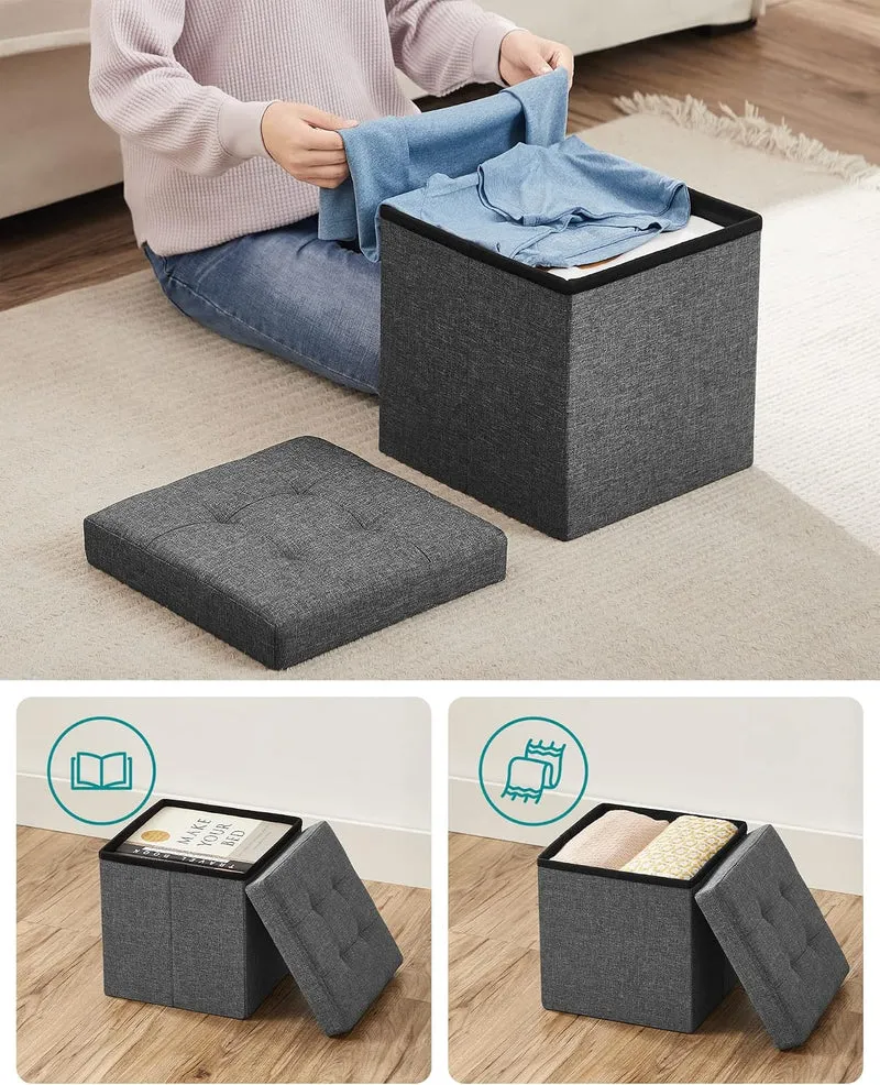 SONGMICS 30 cm Sitzbank mit Stauraum, 2er Set, klappbare Sitztruhe, Aufbewahrungsbox, Fussbank, dunk