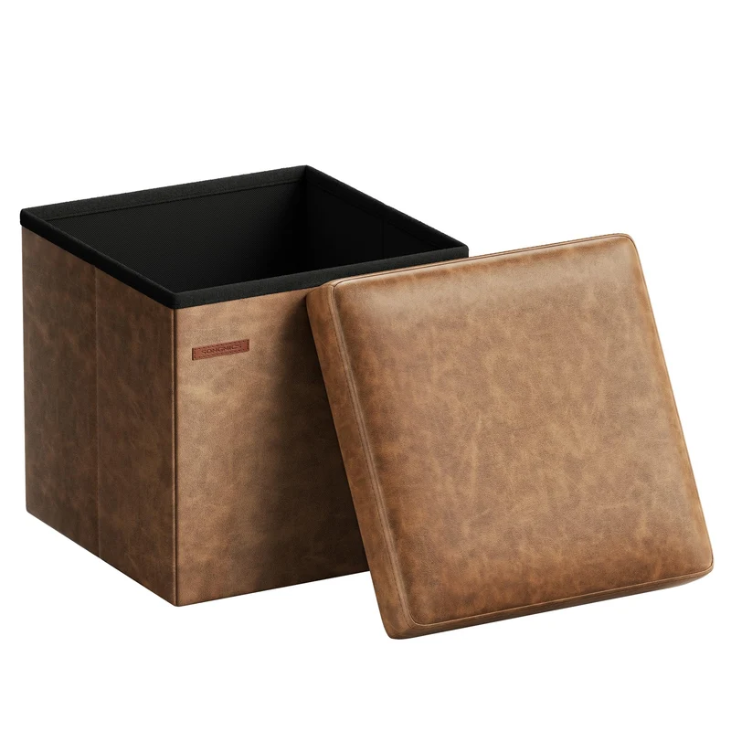 SONGMICS Sitzhocker 38 cm, faltbar, mit Deckel, PVC-Leder