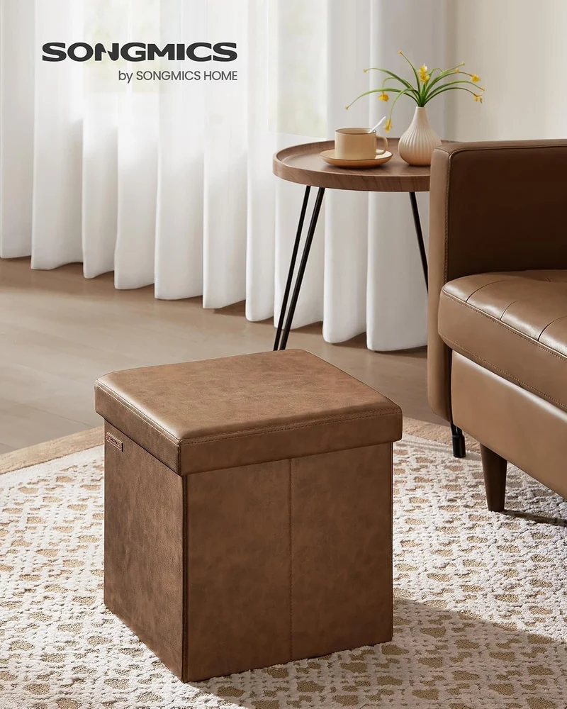 SONGMICS Sitzhocker 38 cm, faltbar, mit Deckel, PVC-Leder