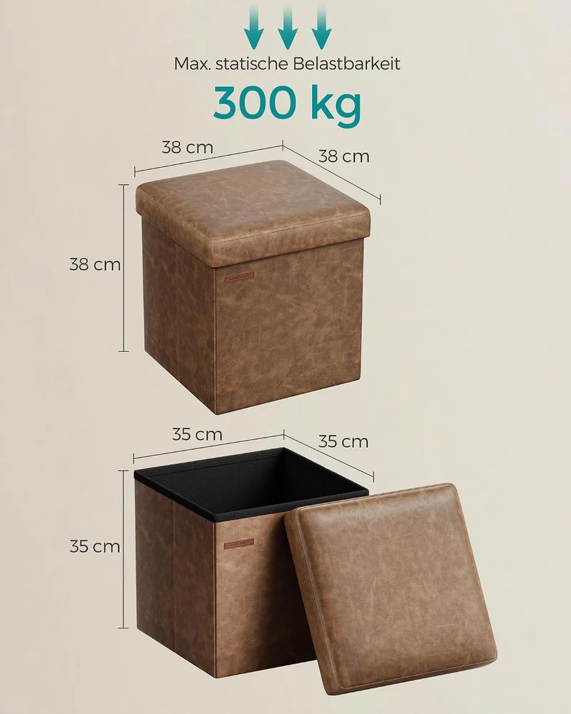 SONGMICS Sitzhocker 38 cm, faltbar, mit Deckel, PVC-Leder