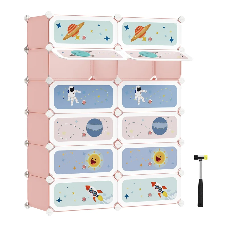 SONGMICS Modulares Kinderregal mit 12 Würfeln, Schuhregal für Kinder, Kunststoffregal, Modularschran