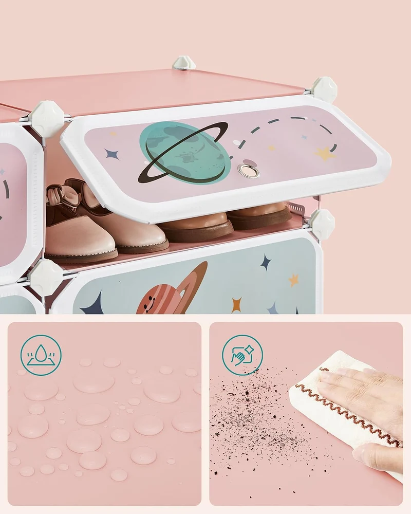 SONGMICS Modulares Kinderregal mit 12 Würfeln, Schuhregal für Kinder, Kunststoffregal, Modularschran