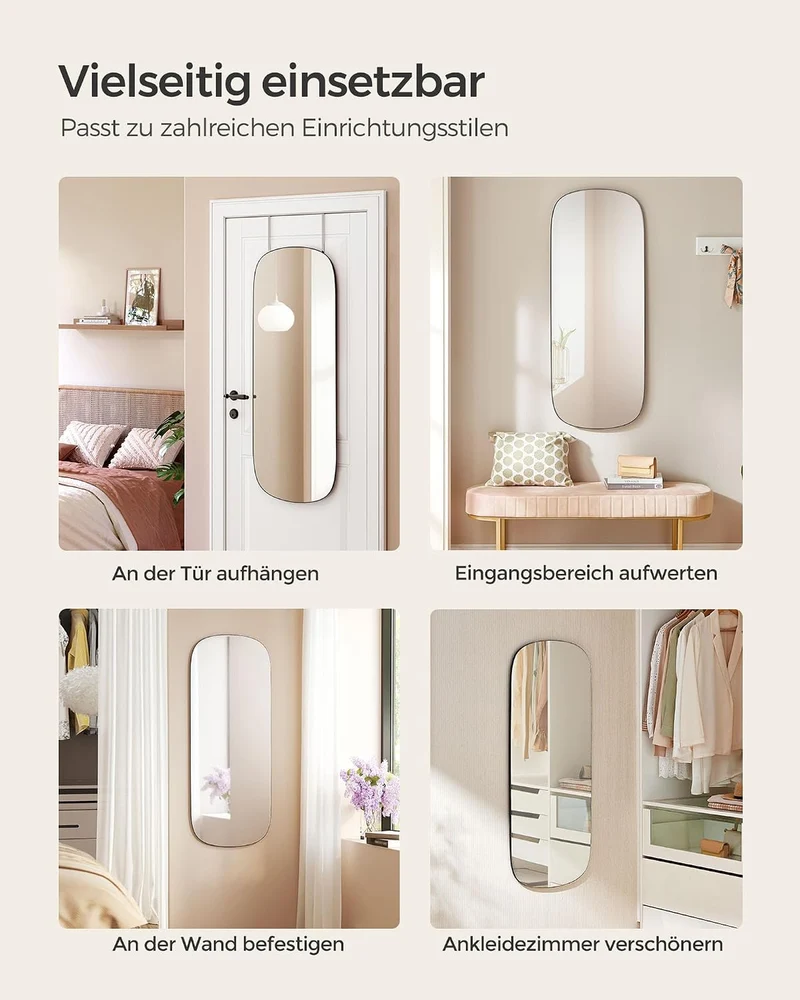 SONGMICS Spiegel, Wandspiegel, Gebogene Ecke, Ganzkörperspiegel, Spiegel für Tür, Rahmenlos, für Sch