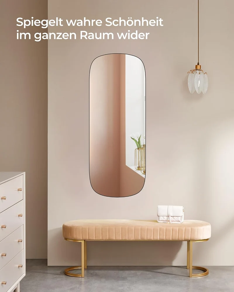 SONGMICS Spiegel, Wandspiegel, Gebogene Ecke, Ganzkörperspiegel, Spiegel für Tür, Rahmenlos, für Sch