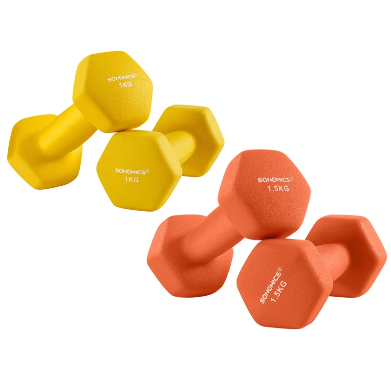 SONGMICS Hanteln, Kurzhanteln, 4er Set, 2 Davon 1 kg, 2 Davon 1,5 kg, Krafttraining, zu Hause, im Bü