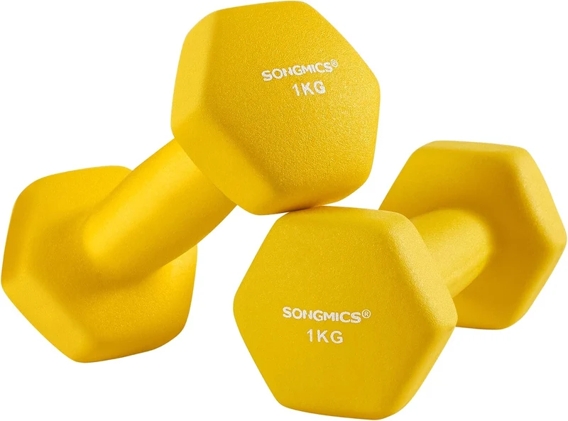 SONGMICS Hanteln, Kurzhanteln, 4er Set, 2 Davon 1 kg, 2 Davon 1,5 kg, Krafttraining, zu Hause, im Bü