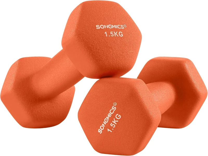 SONGMICS Hanteln, Kurzhanteln, 4er Set, 2 Davon 1 kg, 2 Davon 1,5 kg, Krafttraining, zu Hause, im Bü