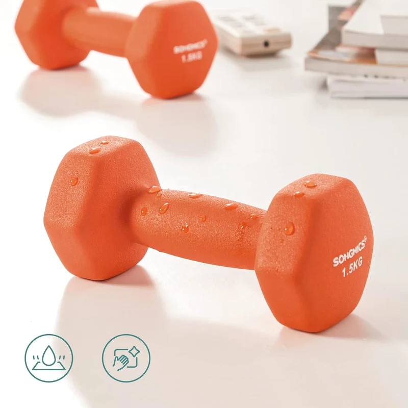 SONGMICS Hanteln, Kurzhanteln, 4er Set, 2 Davon 1 kg, 2 Davon 1,5 kg, Krafttraining, zu Hause, im Bü