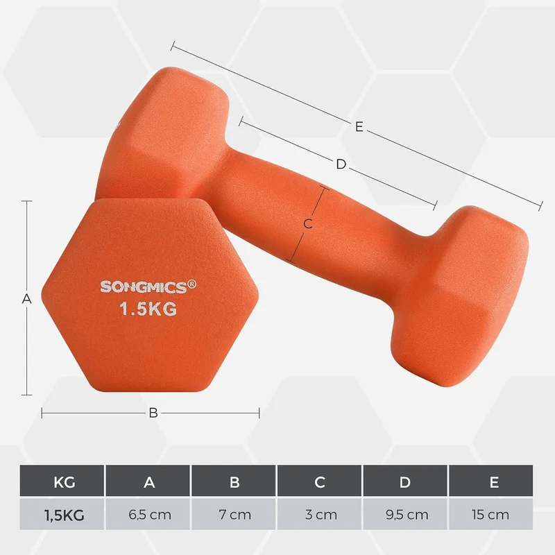 SONGMICS Hanteln, Kurzhanteln, 4er Set, 2 Davon 1 kg, 2 Davon 1,5 kg, Krafttraining, zu Hause, im Bü