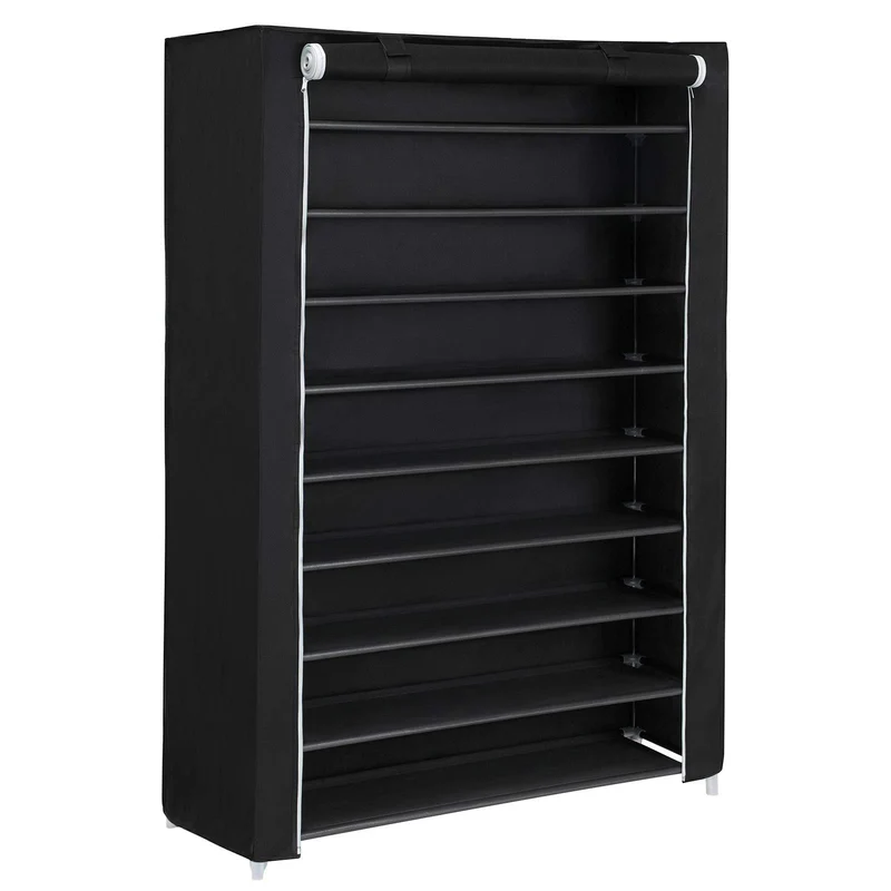 SONGMICS 10 Ebenen Schuhregal für 54 Paar Schuhe Schuhschrank Stoffschrank schwarz 100 x 28 x 162 cm