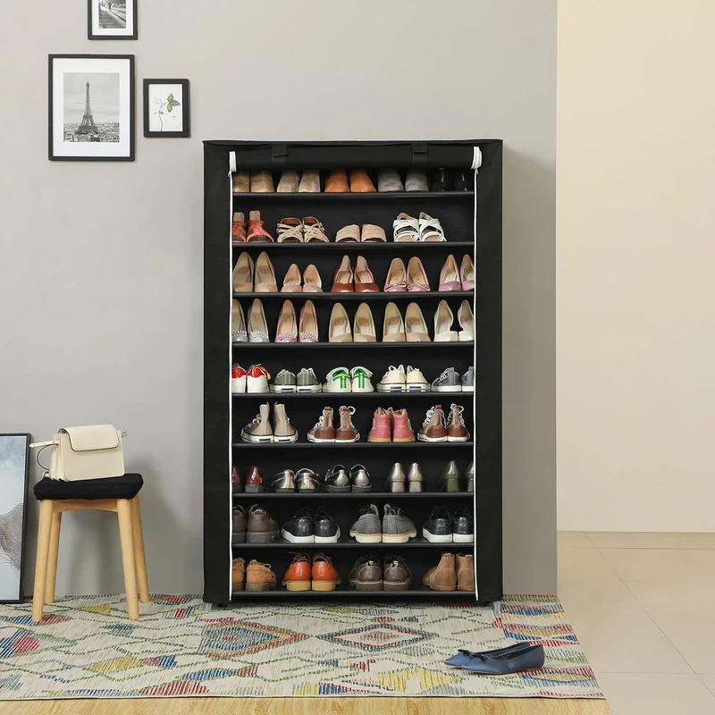 SONGMICS 10 Ebenen Schuhregal für 54 Paar Schuhe Schuhschrank Stoffschrank schwarz 100 x 28 x 162 cm