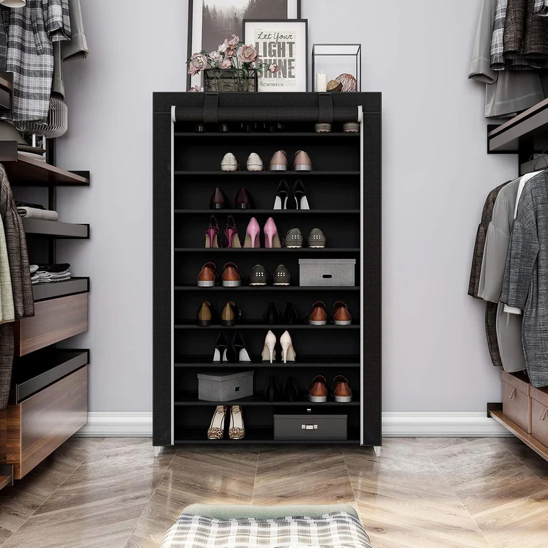 SONGMICS 10 Ebenen Schuhregal für 54 Paar Schuhe Schuhschrank Stoffschrank schwarz 100 x 28 x 162 cm