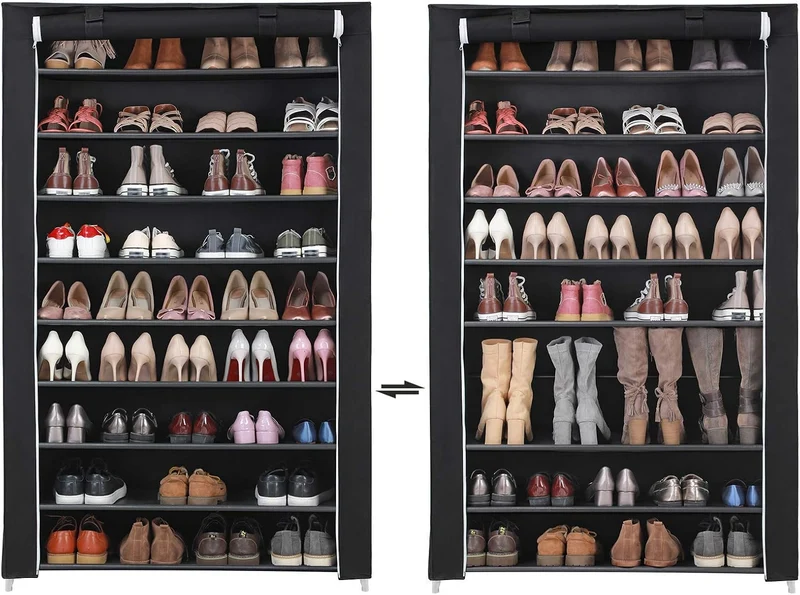 SONGMICS 10 Ebenen Schuhregal für 54 Paar Schuhe Schuhschrank Stoffschrank schwarz 100 x 28 x 162 cm