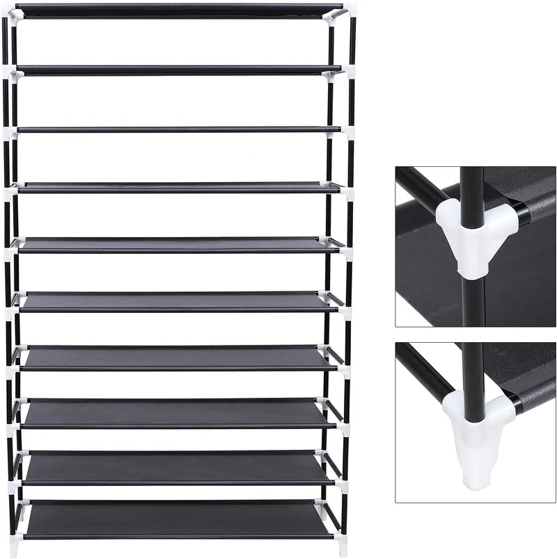 SONGMICS 10 Ebenen Schuhregal für 54 Paar Schuhe Schuhschrank Stoffschrank schwarz 100 x 28 x 162 cm