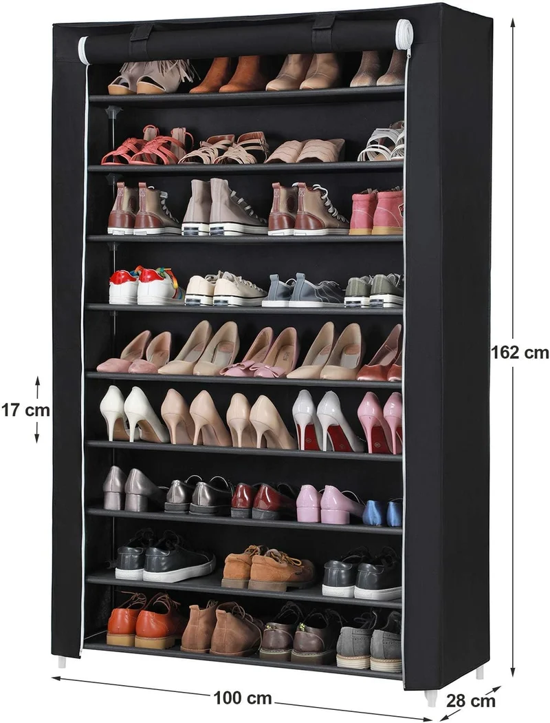 SONGMICS 10 Ebenen Schuhregal für 54 Paar Schuhe Schuhschrank Stoffschrank schwarz 100 x 28 x 162 cm