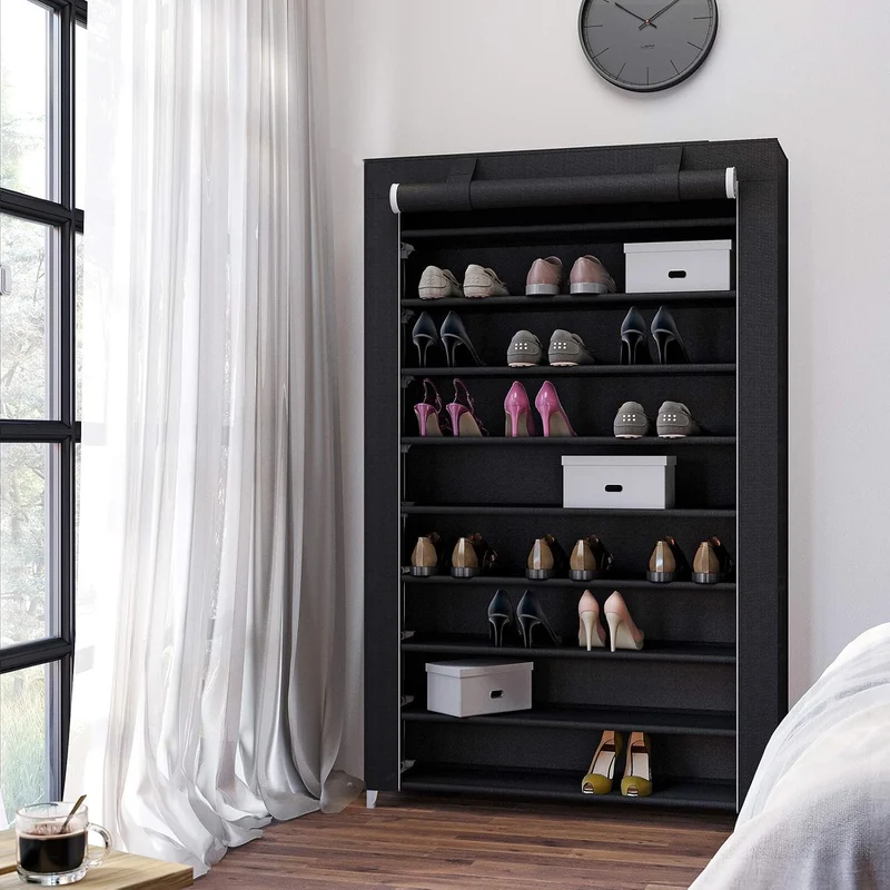 SONGMICS 10 Ebenen Schuhregal für 54 Paar Schuhe Schuhschrank Stoffschrank schwarz 100 x 28 x 162 cm