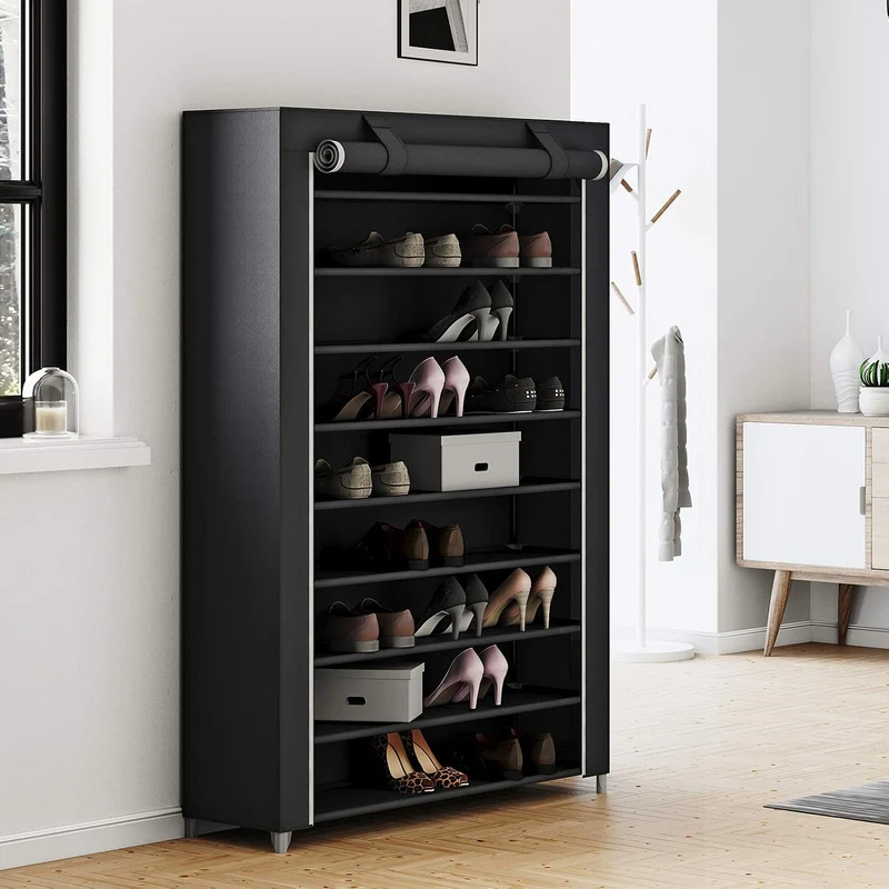 SONGMICS 10 Ebenen Schuhregal für 54 Paar Schuhe Schuhschrank Stoffschrank schwarz 100 x 28 x 162 cm
