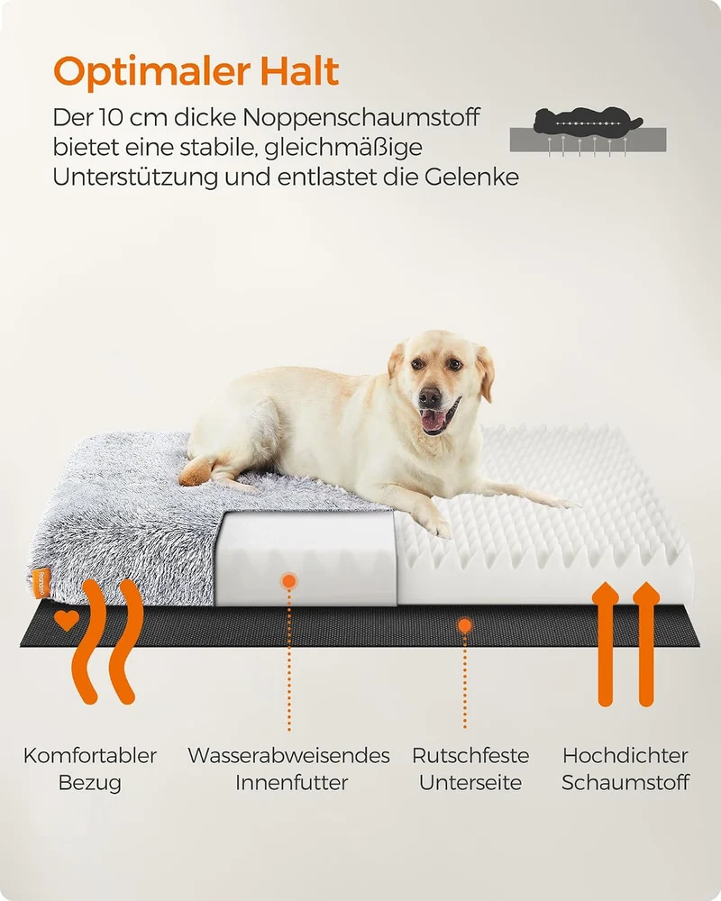 Feandrea Hundebett, orthopädisches Hundekissen, mit Noppenschaumstoff gepolstert, Bezug abnehmbar un