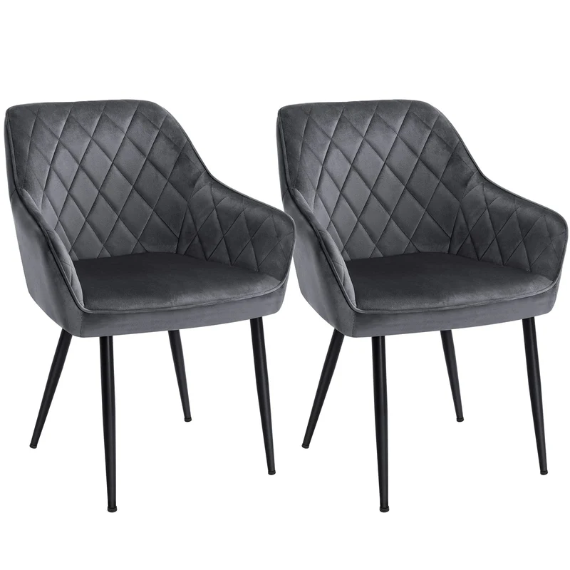 SONGMICS Esszimmerstühle, 2er Set, Sessel, Loungesessel, mit Armlehne, Bezug aus Samt, Metallbeine,