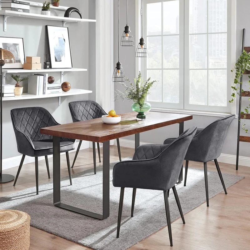 SONGMICS Esszimmerstühle, 2er Set, Sessel, Loungesessel, mit Armlehne, Bezug aus Samt, Metallbeine,