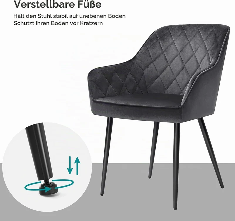 SONGMICS Esszimmerstühle, 2er Set, Sessel, Loungesessel, mit Armlehne, Bezug aus Samt, Metallbeine,