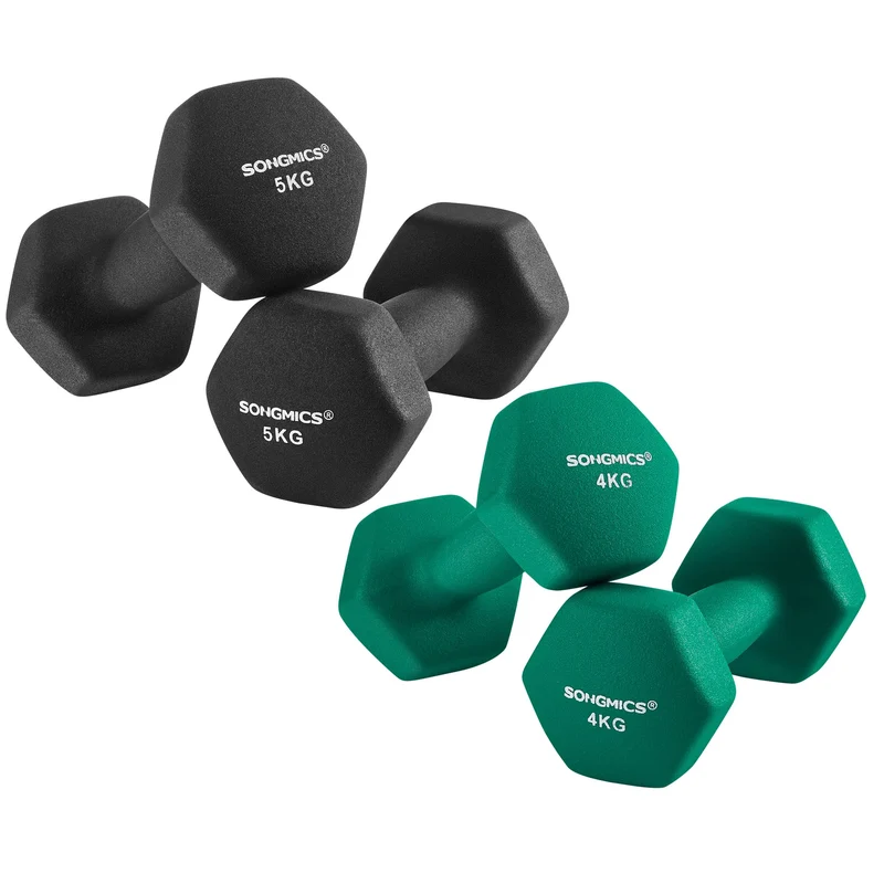SONGMICS Hanteln, Kurzhanteln, 4er Set, 2 Davon 4 kg, 2 Davon 5 kg, Krafttraining, zu Hause, im Büro
