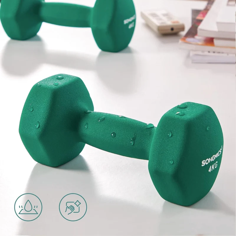 SONGMICS Hanteln, Kurzhanteln, 4er Set, 2 Davon 4 kg, 2 Davon 5 kg, Krafttraining, zu Hause, im Büro