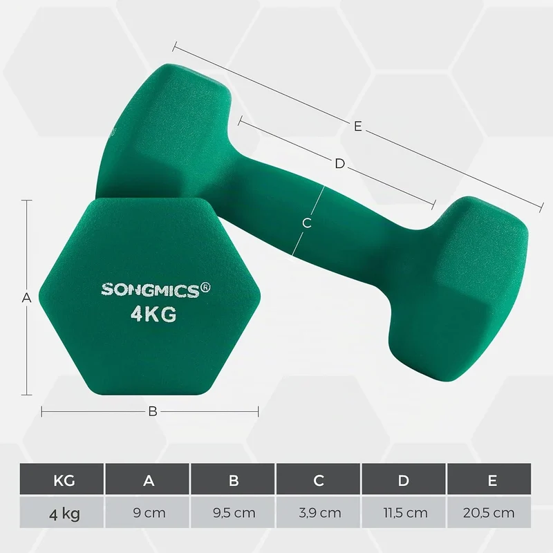 SONGMICS Hanteln, Kurzhanteln, 4er Set, 2 Davon 4 kg, 2 Davon 5 kg, Krafttraining, zu Hause, im Büro
